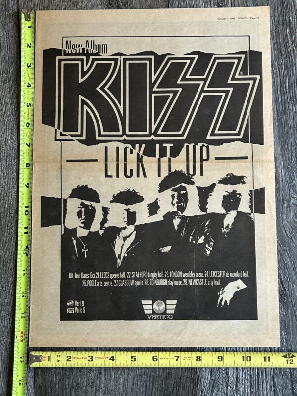 KISS Ad Advert Lick It Up Vinyl Cassette UK Tour Dates 1983 11x16 Vintage Kiss