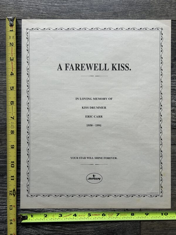 KISS Ad Advert ERIC CARR Farewell Kiss Memorial Tribute Mercury '91 Vintage Kiss