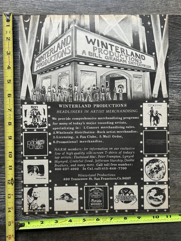 KISS Ad Advert Winterland Bill Graham Merchandising 1978 Vintage Kiss Aucoin