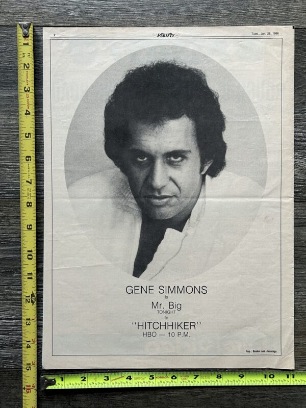 KISS Ad Advert GENE SIMMONS Hitchhiker TV Show HBO 1986 Vintage Kiss 11x15