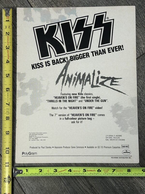 KISS Ad Advert Animalize Canada Heaven's On Fire Vinyl 1984 Vintage Kiss Carr