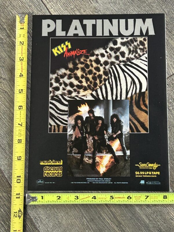 KISS Ad Advert Animalize Platinum Album Record Sales USA 1984 Vintage Kiss Carr