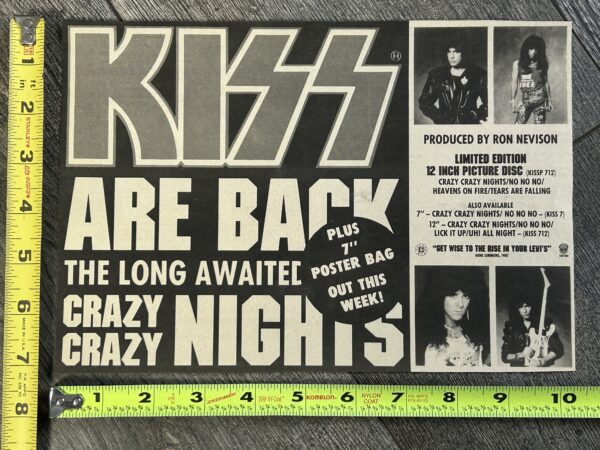 KISS Ad Advert Crazy Crazy Nights Vinyl 12" 7" UK 1987 Vintage Kiss Carr Kulick