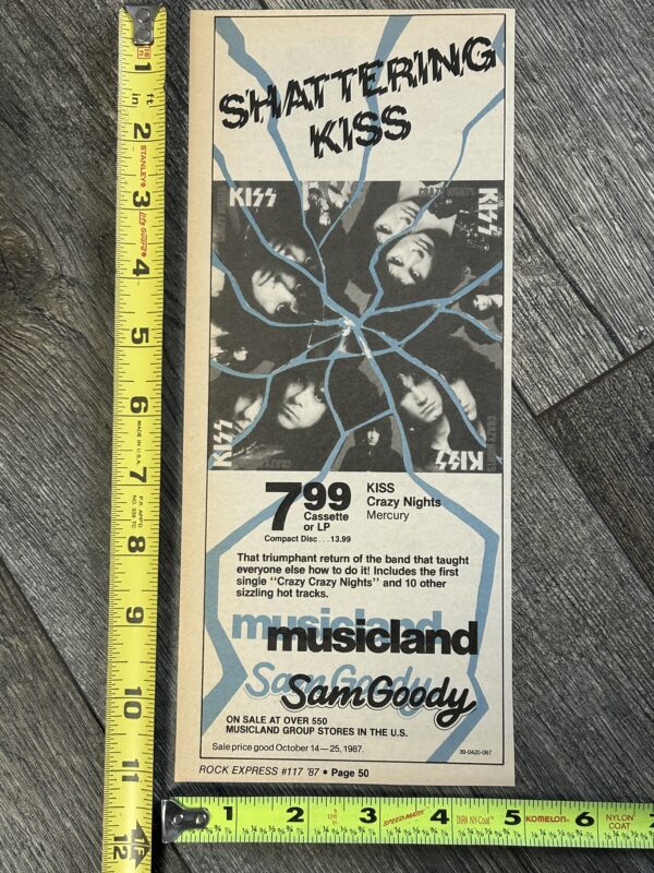 KISS Ad Advert Crazy Nights Musicland Sam Goody USA 1987 Vintage Kiss Carr Kulick