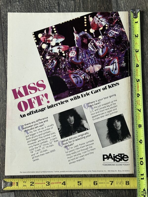 KISS Ad Advert Eric Carr Paiste Cymbals Chikara Drums Crazy Nights Vintage Kiss