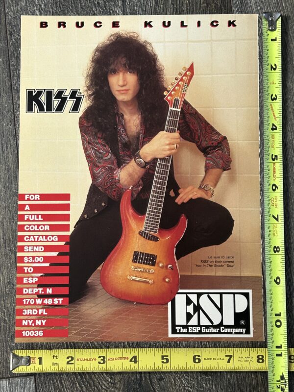 KISS Ad Advert Bruce Kulick ESP Guitar Hot In The Shade Tour USA Vintage Kiss