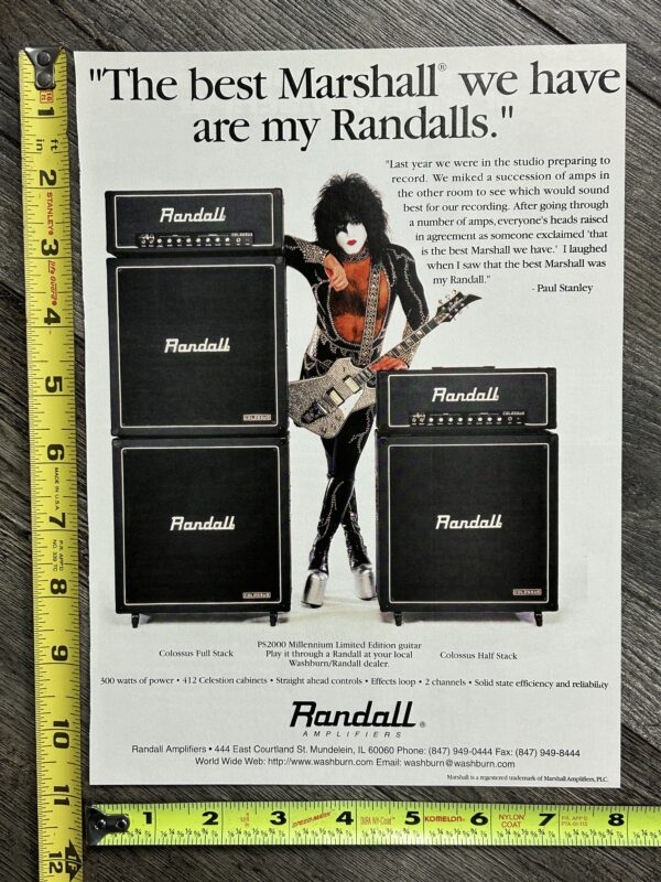 KISS Ad Advert PAUL STANLEY Randall Colossus Amp Washburn Guitar Vintage Kiss A