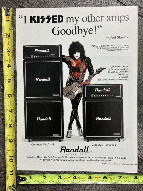 KISS Ad Advert PAUL STANLEY Randall Colossus Amp Washburn Guitar Vintage Kiss B