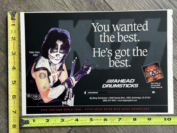 KISS Ad Advert PETER CRISS Ahead Drumsticks Psycho Circus Tour Vintage Kiss