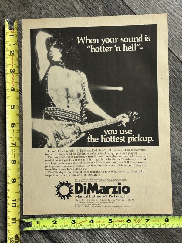 KISS Ad Advert PAUL STANLEY Guitar DiMarzio Pickups 1977 USA Vintage Kiss Aucoin