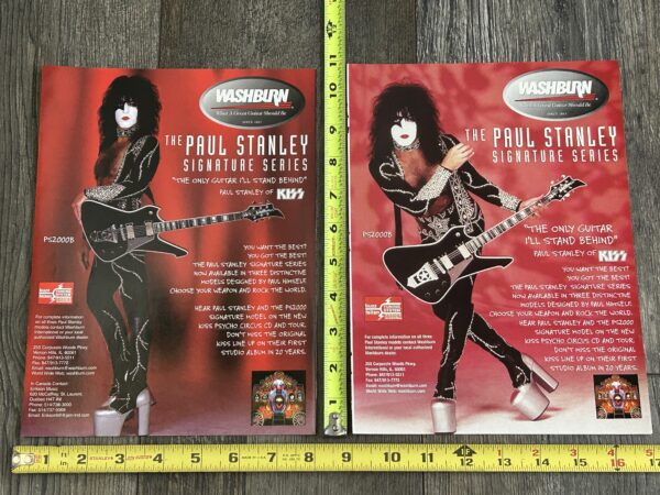 KISS Ad Advert PAUL STANLEY Washburn Guitar Psycho Circus 2pc Lot Vintage Kiss