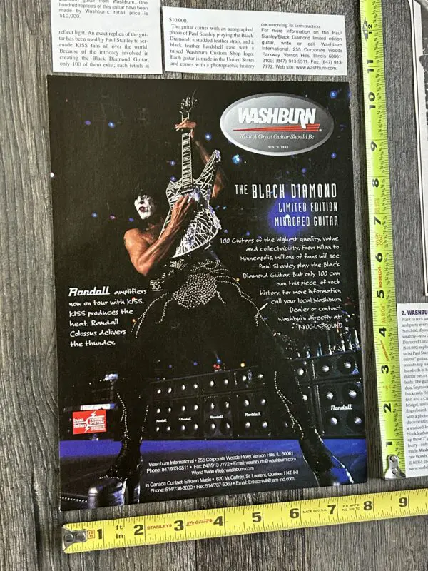 KISS Ad Advert PAUL STANLEY Washburn Black Diamond Guitar 5pc Lot Vintage Kiss - Image 2