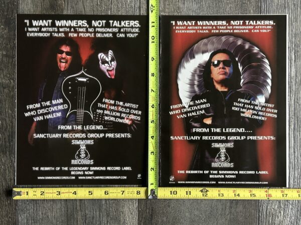 KISS Ad Advert GENE SIMMONS Simmons Records Record Label Artists Wanted 2pc Lot