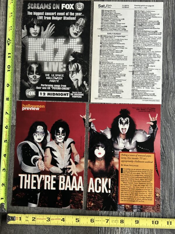 KISS Ad Advert Dodger Stadium Concert Psycho Circus Fox TV 3pc Lot Vintage Kiss