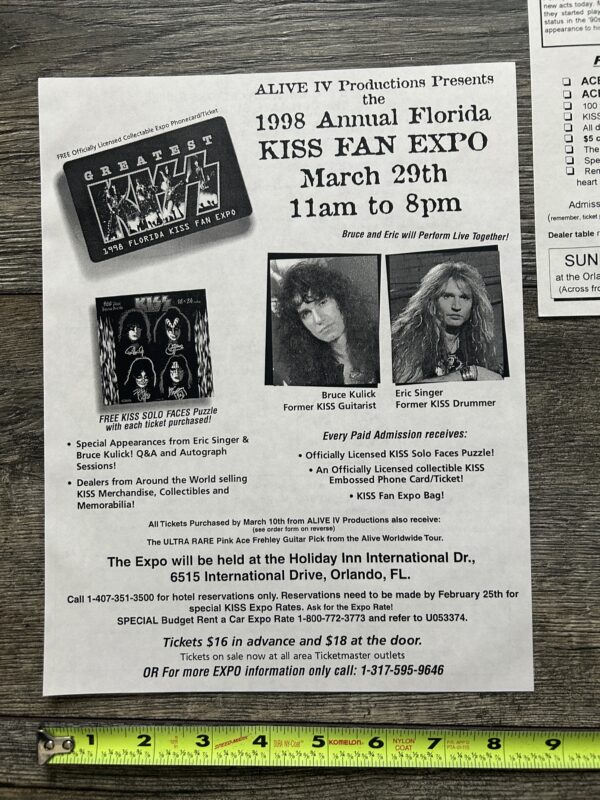 KISS Ad Flyer Florida Kiss Expo Convention 7pc Lot 1992-1998 Vintage Kiss Ace - Image 3