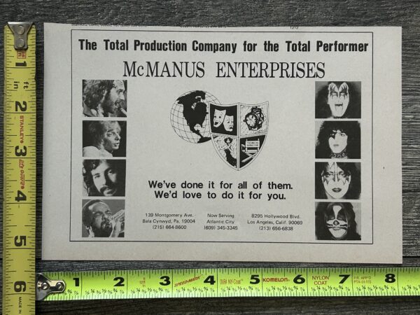 KISS Ad Advert McManus Concert Production Company 1979 USA Vintage Kiss Aucoin