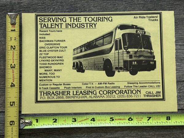 KISS Ad Advert Kiss Tour Bus Leasing Company Thrasher USA Vintage Kiss Aucoin