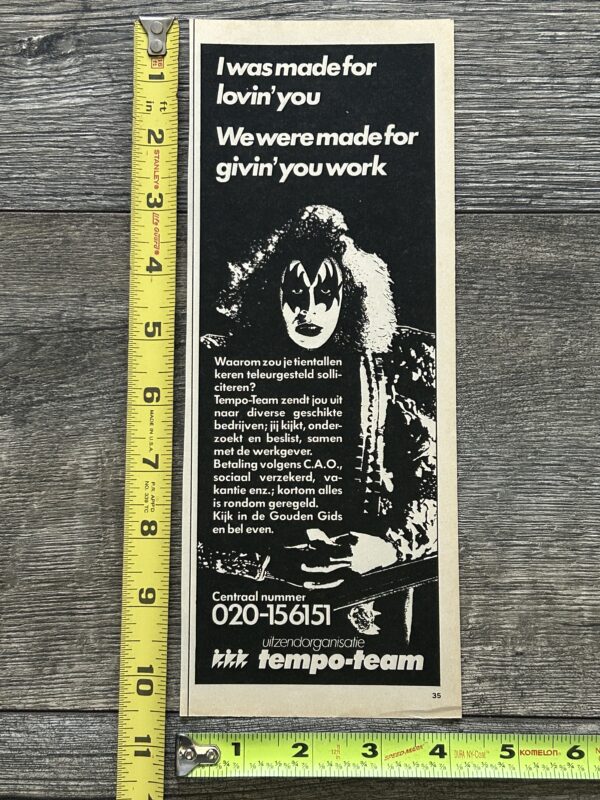 KISS Ad Advert GENE SIMMONS Dutch Netherlands Temporary Work Vintage Kiss Aucoin