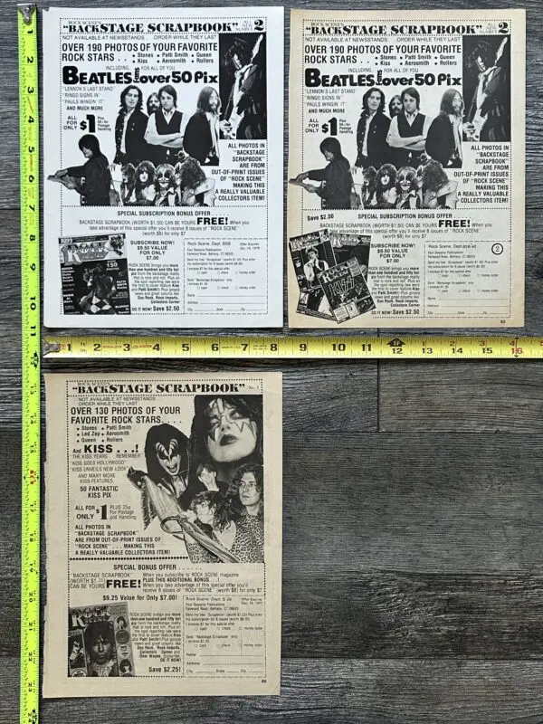 KISS Ad Advert Rock Scene Magazine Backstage Scrapbook Lot Vintage Kiss Aucoin