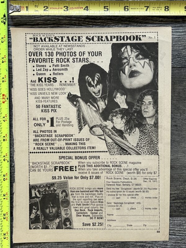 KISS Ad Advert Rock Scene Magazine Backstage Scrapbook Lot Vintage Kiss Aucoin - Image 2