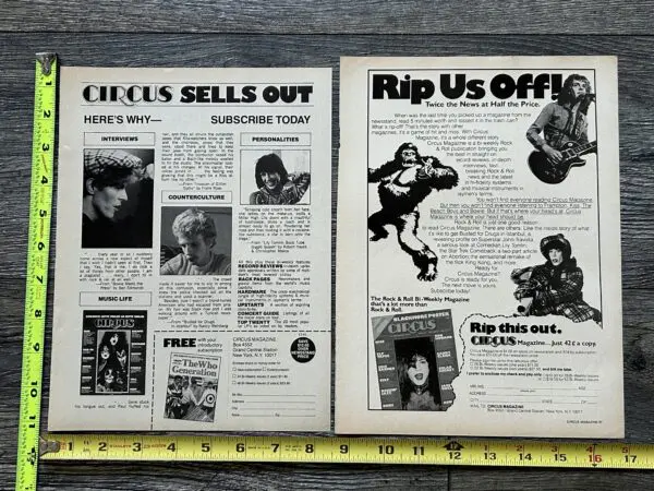 KISS Ad Advert Circus Magazine Subscription Lot 1976 1977 Vintage Kiss Aucoin