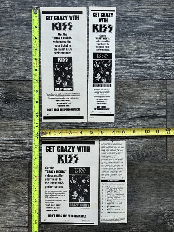 KISS Ad Advert Crazy Nights VHS Home Video Release 1988 USA 4pc Lot Vintage Kiss