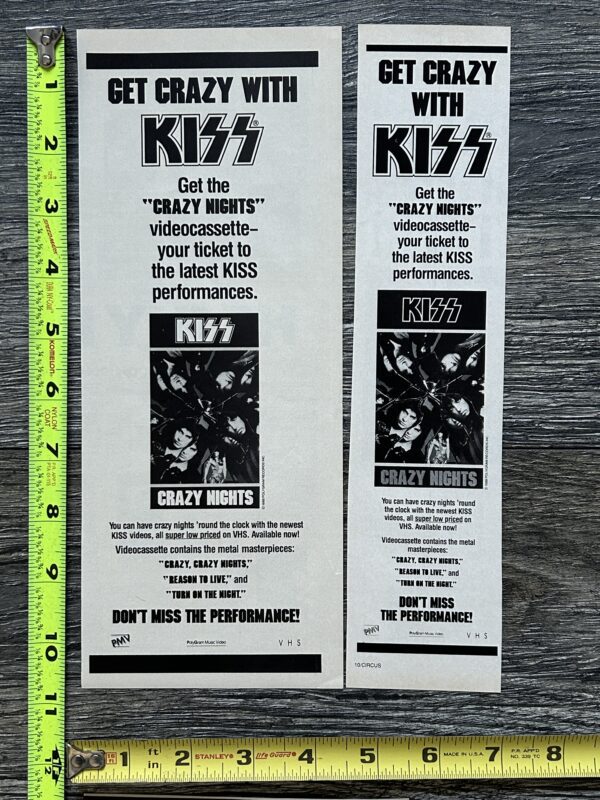 KISS Ad Advert Crazy Nights VHS Home Video Release 1988 USA 4pc Lot Vintage Kiss - Image 2