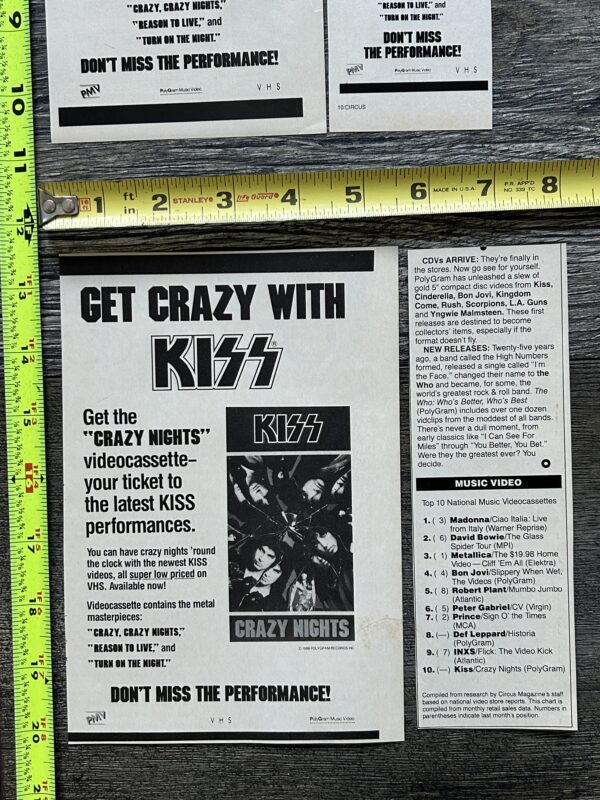 KISS Ad Advert Crazy Nights VHS Home Video Release 1988 USA 4pc Lot Vintage Kiss - Image 3