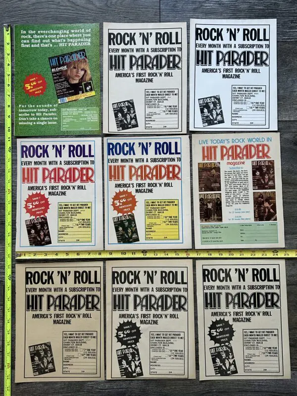 KISS Ad Advert Hit Parader Subscription 9pc Lot Vintage Kiss Aucoin 1976-1980