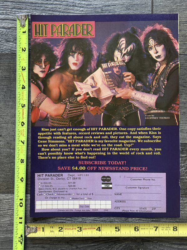 KISS Ad Advert Creatures Of Night Hit Parader Magazine Subscription Vintage Kiss