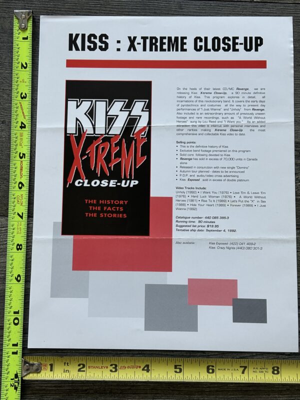 KISS Ad Advert X-Treme Close-Up VHS Video Release Order Sheet 1992 Vintage Kiss