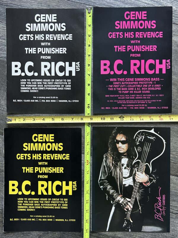 KISS Ad Advert GENE SIMMONS BC Rich Punisher Bass 4pc Lot Revenge Vintage Kiss