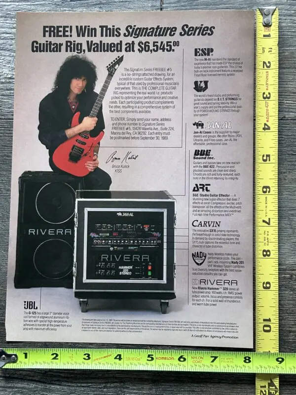 KISS Ad Advert BRUCE KULICK ESP Guitar Rivera Rig Contest 1989 Vintage Kiss