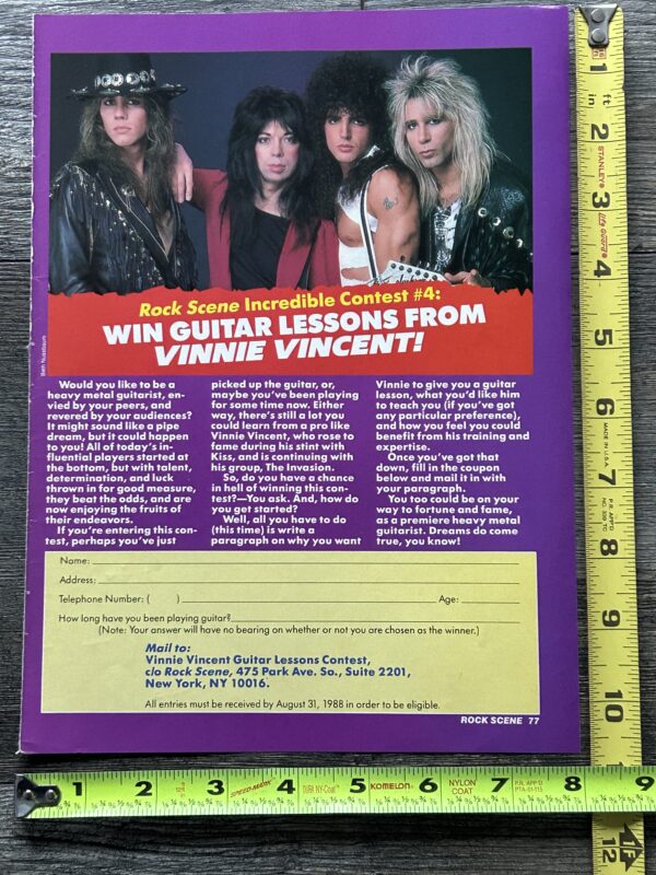 KISS Ad Advert VINNIE VINCENT Invasion Guitar Lesson Contest 1988 Vintage Kiss