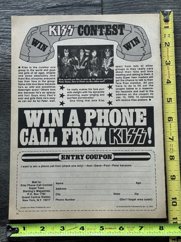 KISS Ad Advert Win A Phone Call From Kiss 1979 Contest Vintage Kiss Aucoin Era