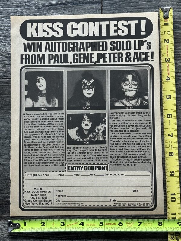 KISS Ad Advert Kiss 1978 Solo Albums Vinyl Autograph Contest Vintage Kiss Aucoin