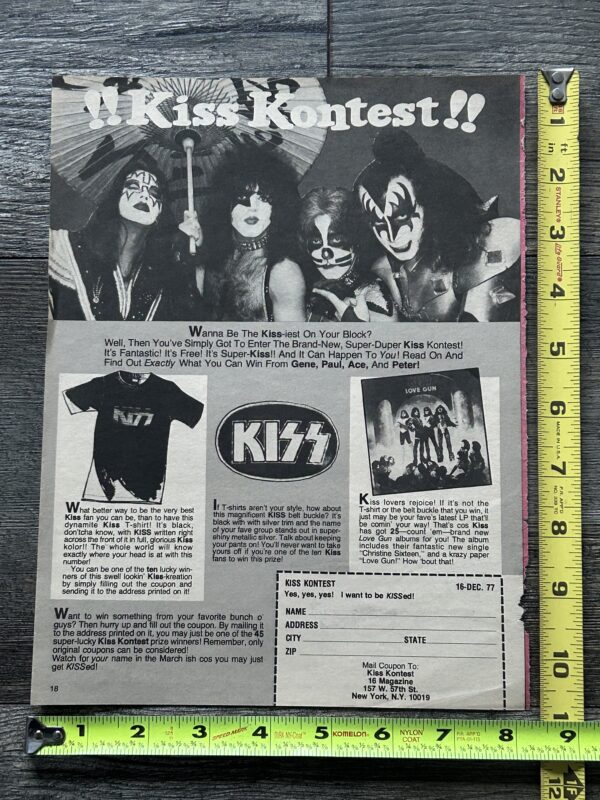 KISS Ad Advert Kiss Contest Love Gun Vinyl Belt Buckle 1977 Vintage Kiss Aucoin