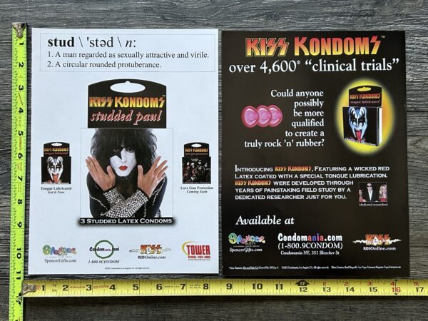 KISS Ad Advert Kiss Kondoms Gene Simmons Paul Stanley 2pc Lot 2002 Vintage Kiss