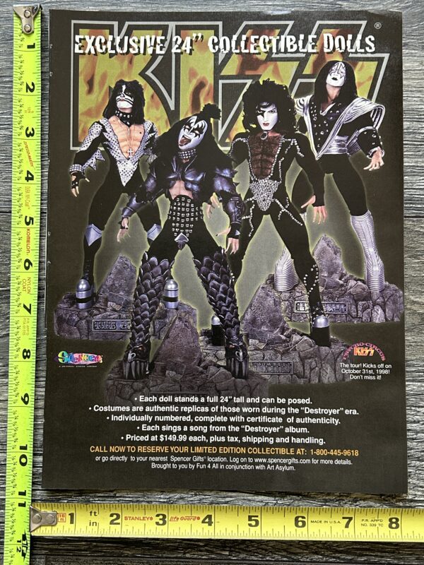 KISS Ad Advert Destroyer 24" Action Figures Dolls Art Asylum Vintage Kiss C