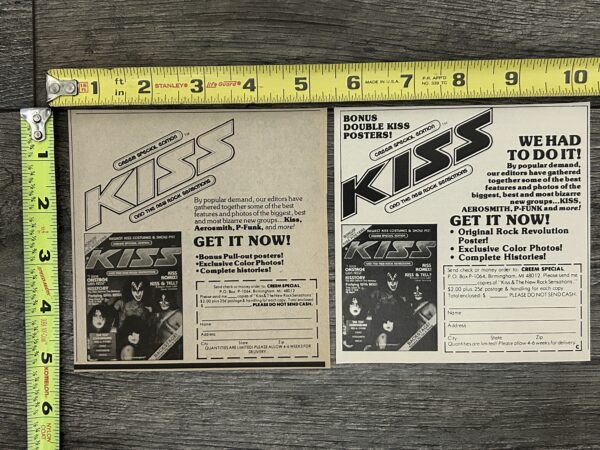 KISS Ad Advert Creem Magazine Special KISS Edition 2pc Lot Vintage Kiss Aucoin