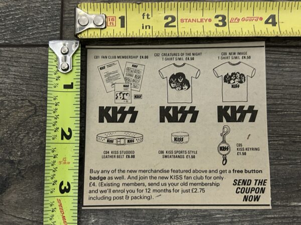 KISS Ad Advert Creatures Of Night UK Fan Club Merchandise Vintage Kiss Aucoin