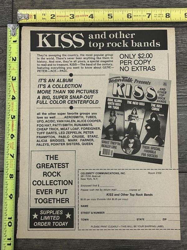 KISS Ad Advert Teen Talk Presents KISS Magazine Special 1979 Vintage Kiss Aucoin