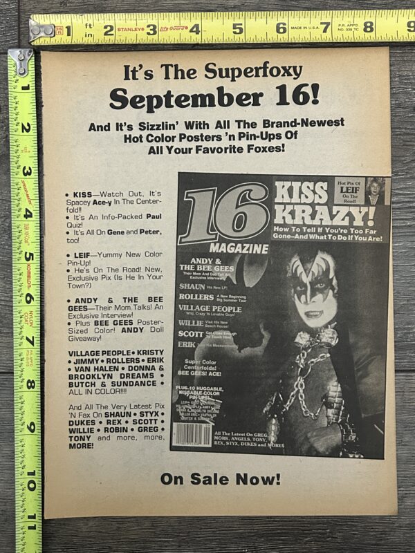 KISS Ad Advert 16 Magazine Sep 1978 Gene Simmons On Sale Now Vintage Kiss Aucoin