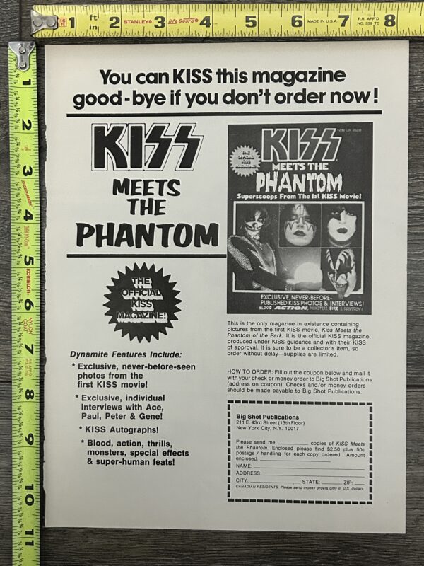 KISS Ad Advert Kiss Meets The Phantom Magazine 1978 Movie Vintage Kiss Aucoin B