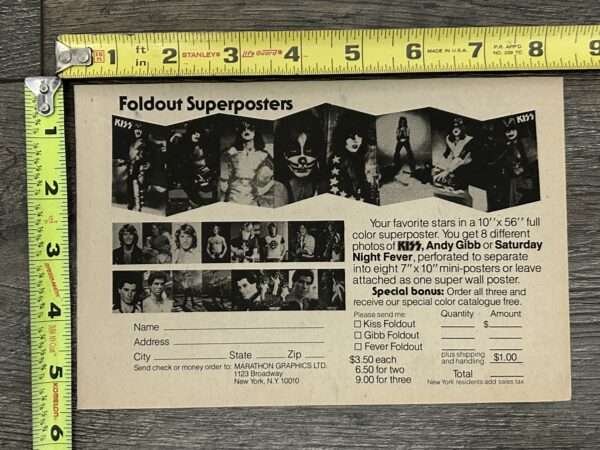 KISS Ad Advert Foldout Super Poster Marathon Graphics 1978 Vintage Kiss Aucoin