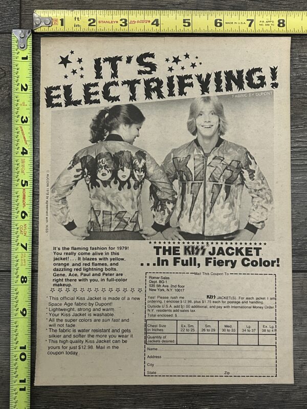 KISS Ad Advert KISS FLAMES JACKET Tyvek Order Form 1978 Vintage Kiss Aucoin B