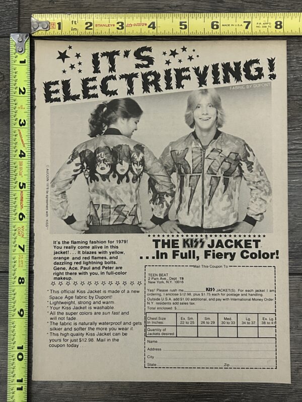 KISS Ad Advert KISS FLAMES JACKET Tyvek Order Form 1978 Vintage Kiss Aucoin C