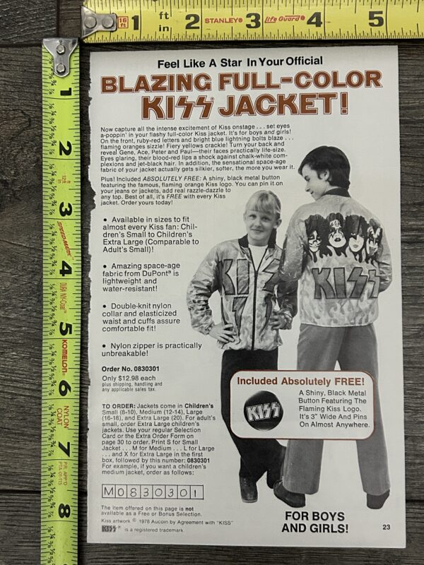 KISS Ad Advert KISS FLAMES JACKET Tyvek Order Form 1978 Vintage Kiss Aucoin D