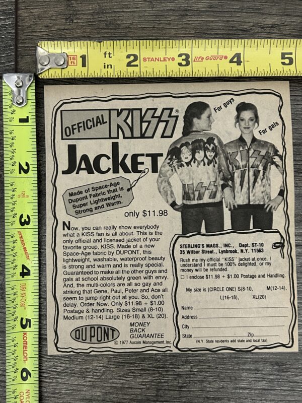 KISS Ad Advert KISS FLAMES JACKET Tyvek Order Form 1977 Vintage Kiss Aucoin E