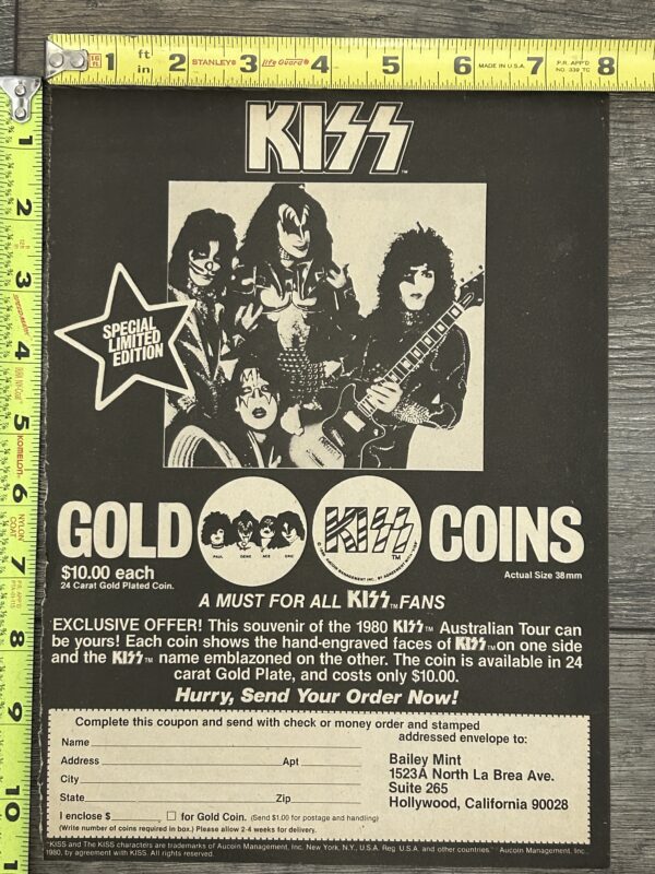 KISS Ad Advert 1980 Australian Tour Gold Coin Aussie Carr Vintage Kiss Aucoin